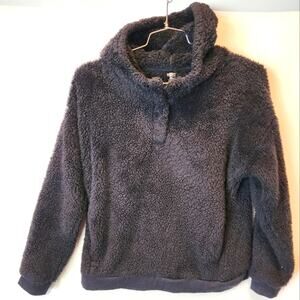 Lukka Lux Black Cozy Hooded Faux Shearling Sweatshirt Shacket Jacket Warm Size M